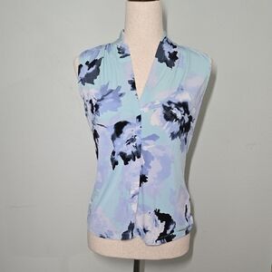 Calvin Klein Floral Sleeveless Blouse - Light Blue and Black